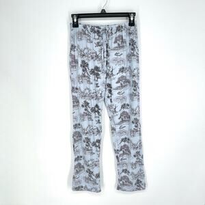 NEW PJ Lounge Pants Womens Sz S Blue Black Floral Trees House Wagon Country